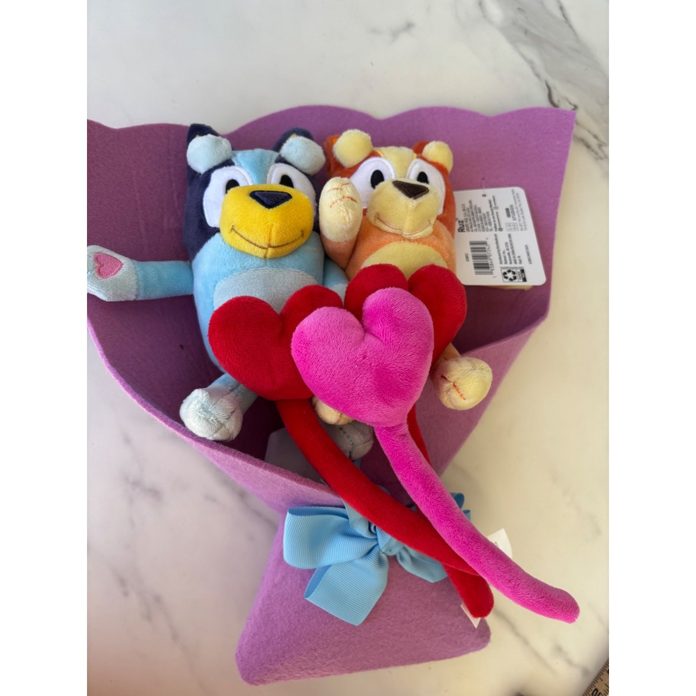 Bluey Bingo Plush Bouquet Purple Felt Wrap Heart Stems New‎ With Tags Ruz